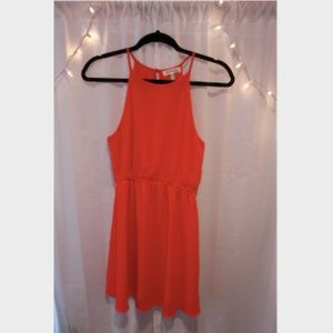 Coral Flowy Halter Neck A-Line Dress